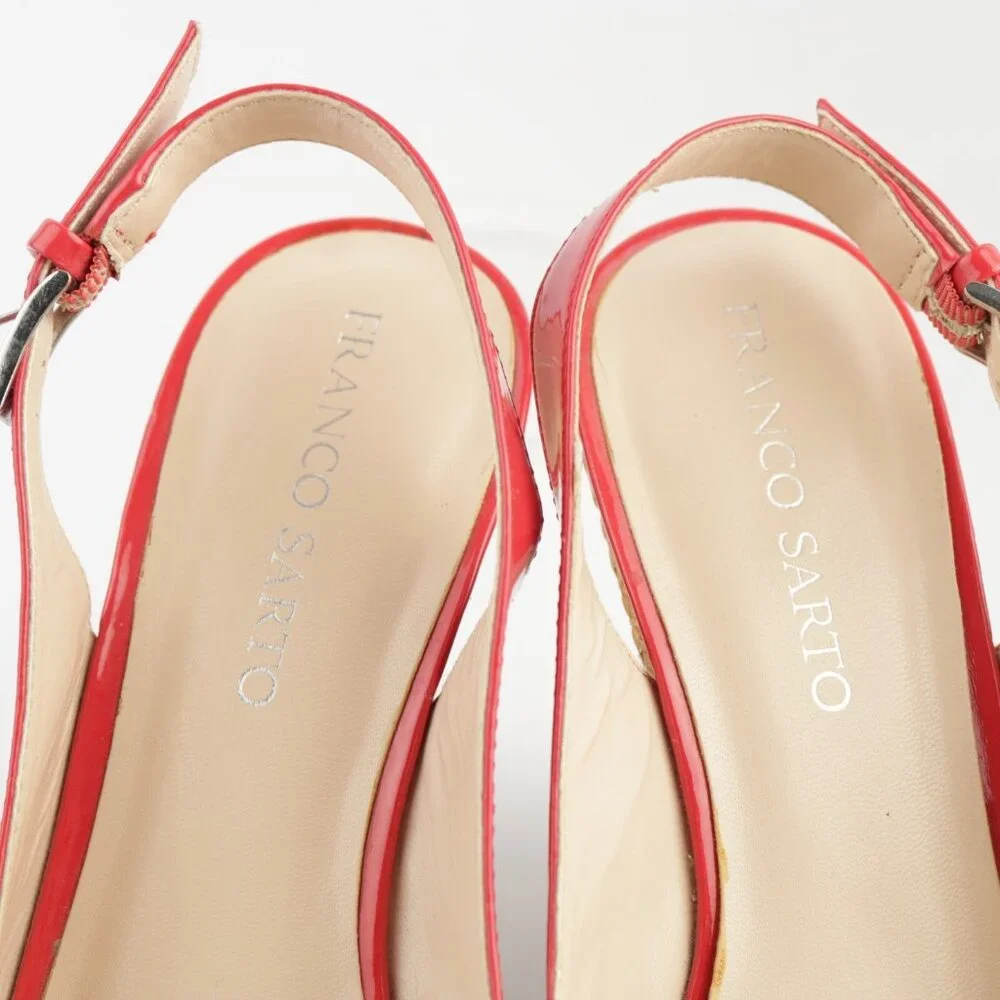 Franco Sarto Womens Sarah Sandal Size 9 Red Patent Wedge Heel Platform Slingback